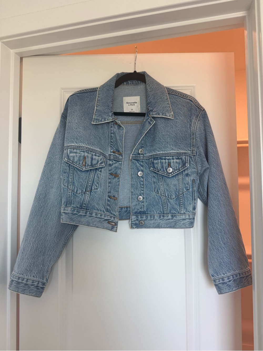 Abercrombie & Fitch Light Blue Cropped Denim Jacket